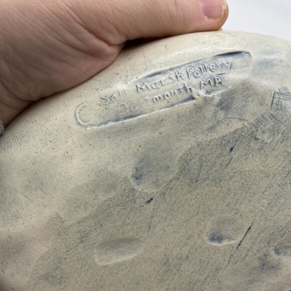 Salt MarshPottery Thistle flower hanging oval dish trinket rings MA - Picture 5 of 9